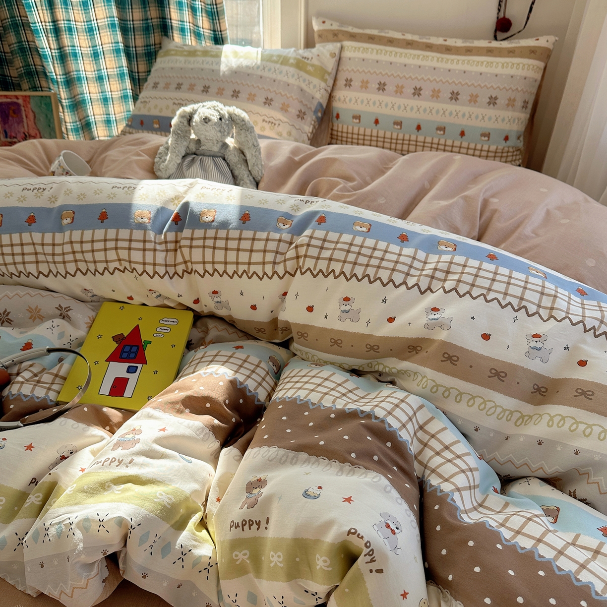 91家纺网 家纺一手货源 找家纺 瑞莱 2026新款ing小清新费尔岛全棉四件套 童年小事