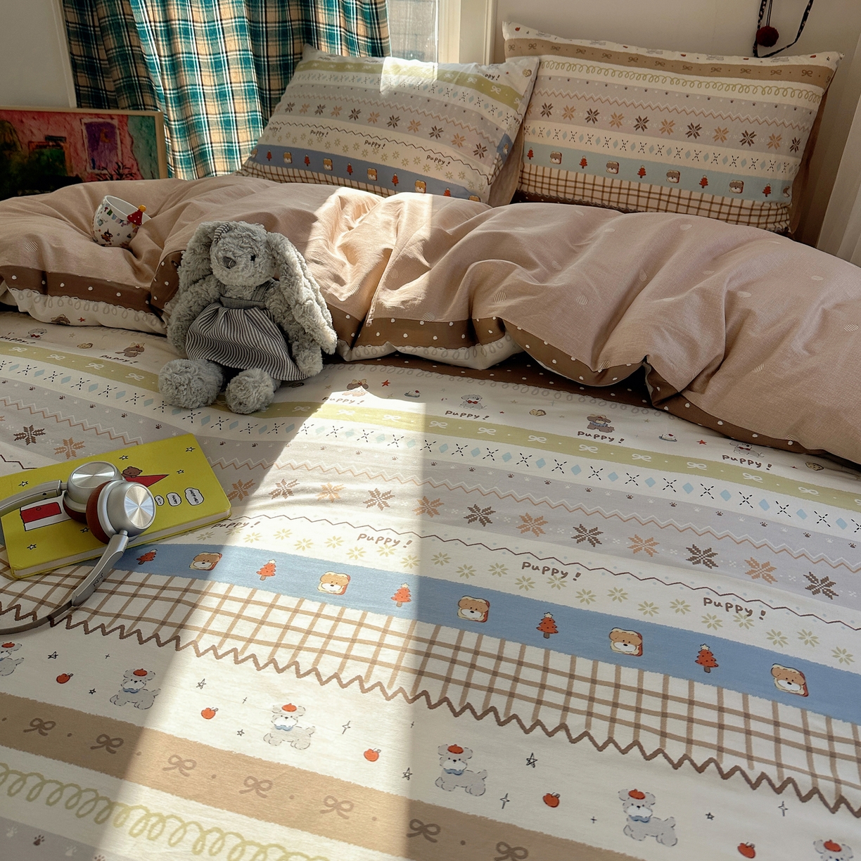 91家纺网 家纺一手货源 找家纺 瑞莱 2026新款ing小清新费尔岛全棉四件套 童年小事