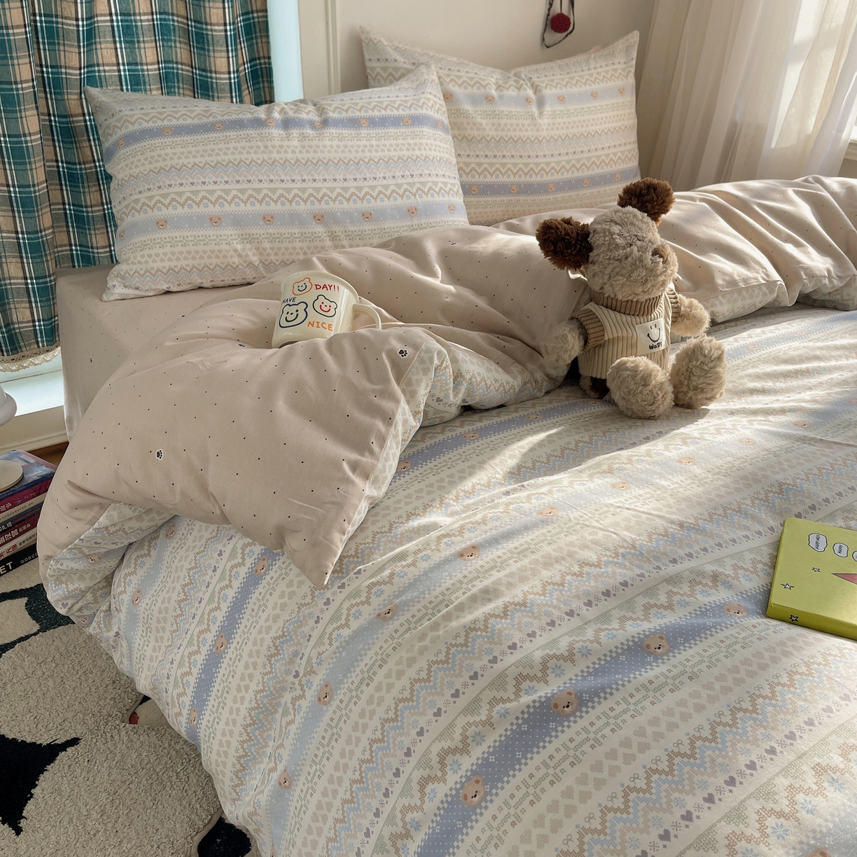 91家纺网 家纺一手货源 找家纺 瑞莱 2026新款ing小清新费尔岛全棉四件套 云织熊熊