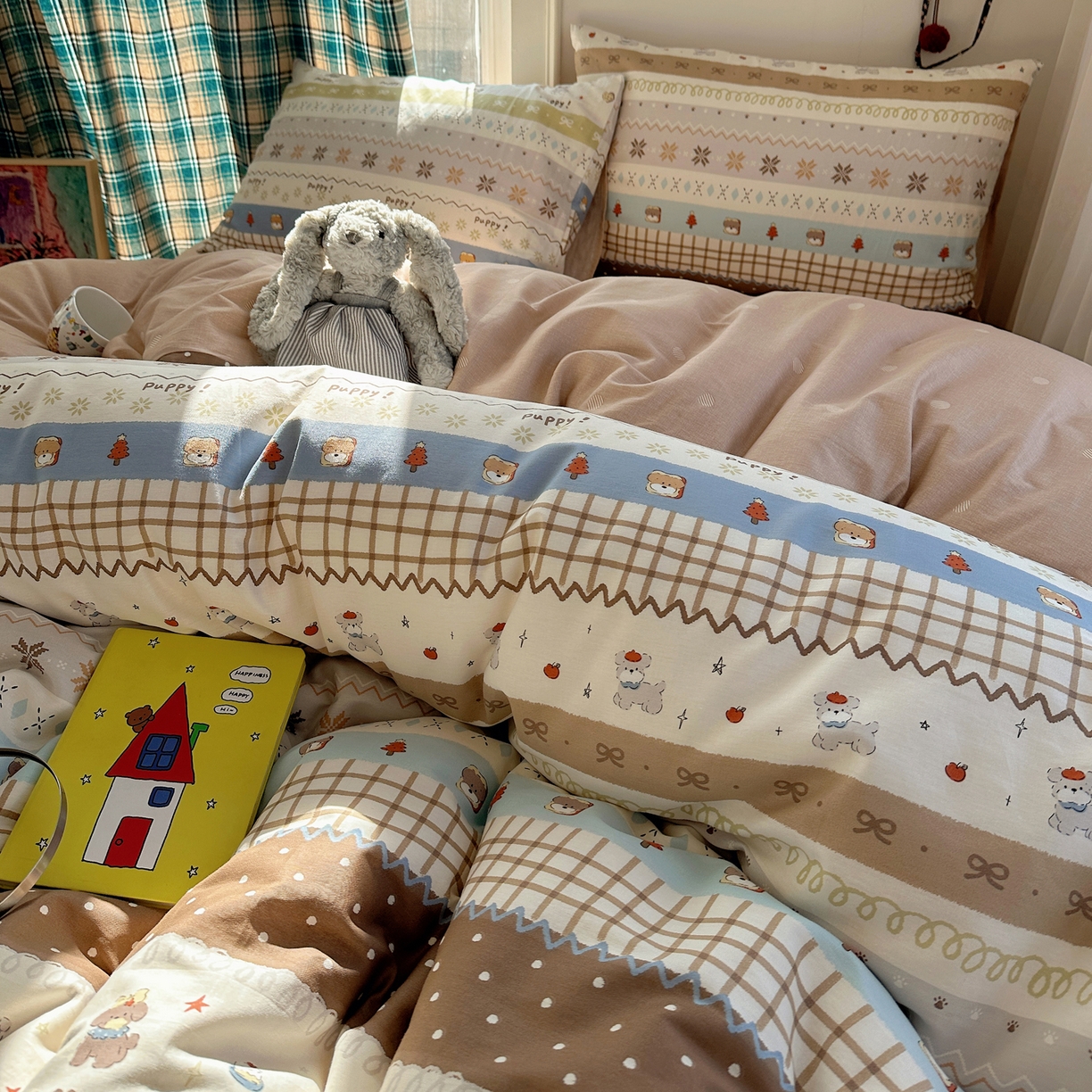 91家纺网 家纺一手货源 找家纺 瑞莱 2026新款ing小清新费尔岛全棉四件套 童年小事