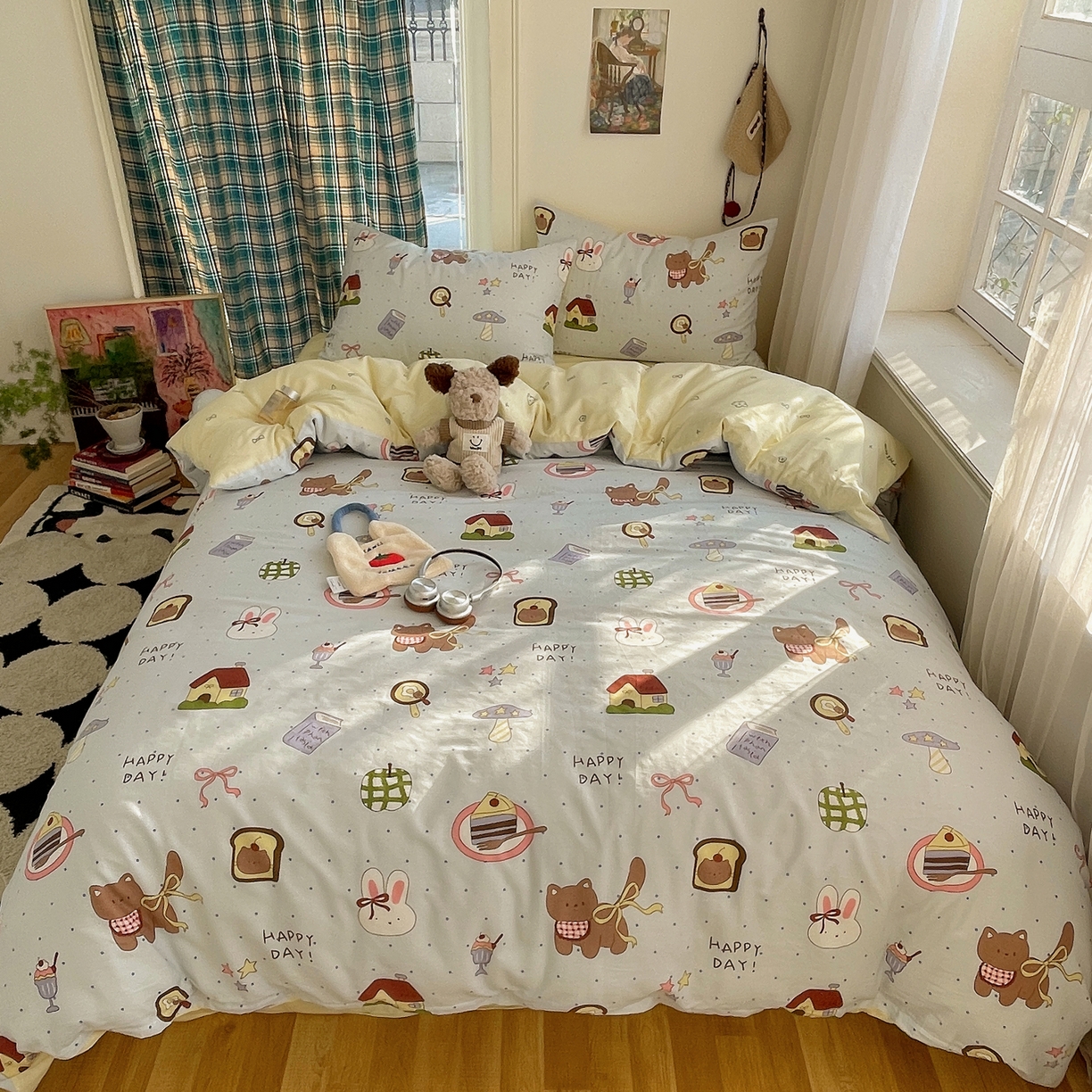 91家纺网 家纺一手货源 找家纺 瑞莱 2026新款ing小清新费尔岛全棉四件套 甜甜日记