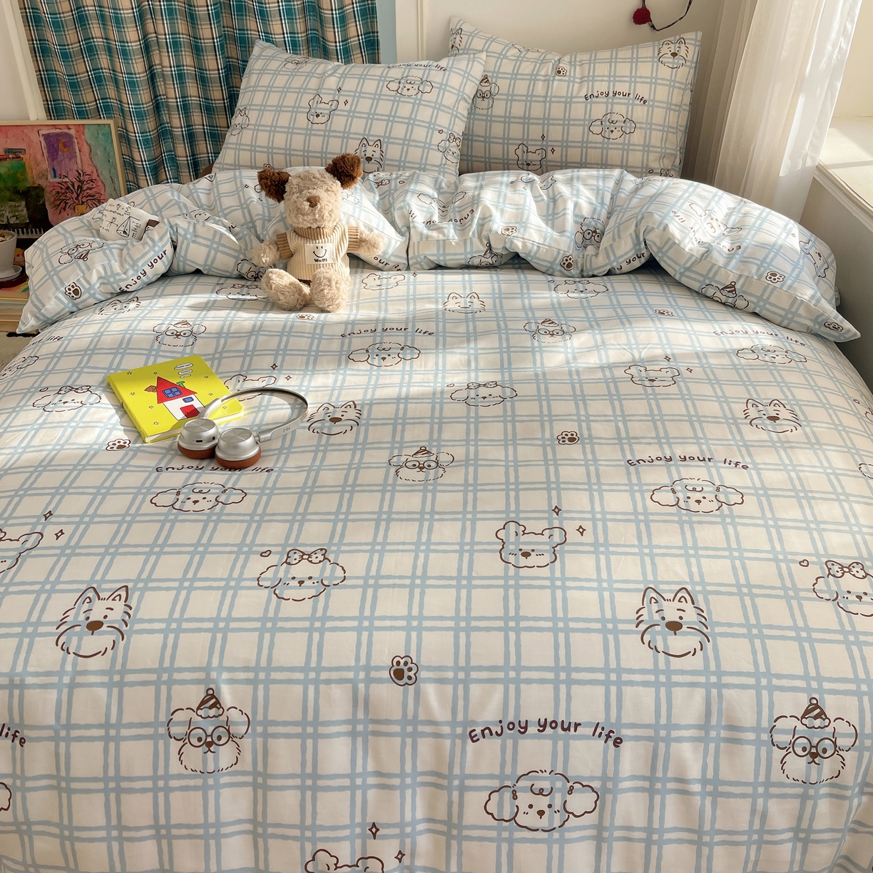 91家纺网 家纺一手货源 找家纺 瑞莱 2026新款ing小清新费尔岛全棉四件套 酷仔