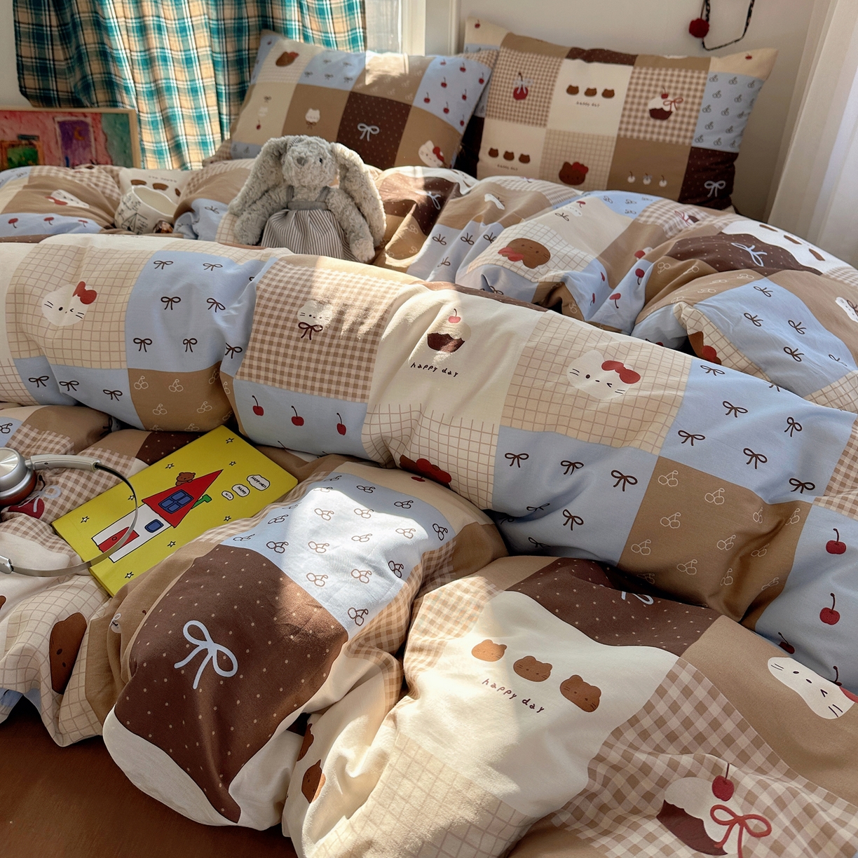 91家纺网 家纺一手货源 找家纺 瑞莱 2026新款ing小清新费尔岛全棉四件套 巧克力猫咪