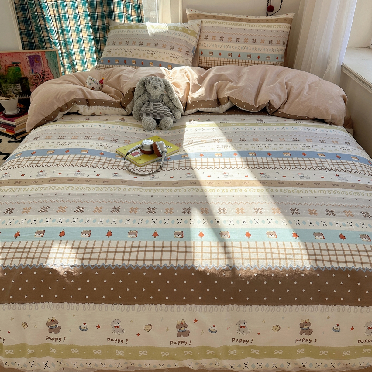 91家纺网 家纺一手货源 找家纺 瑞莱 2026新款ing小清新费尔岛全棉四件套 童年小事