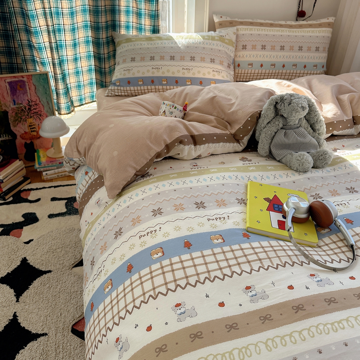 91家纺网 家纺一手货源 找家纺 瑞莱 2026新款ing小清新费尔岛全棉四件套 童年小事