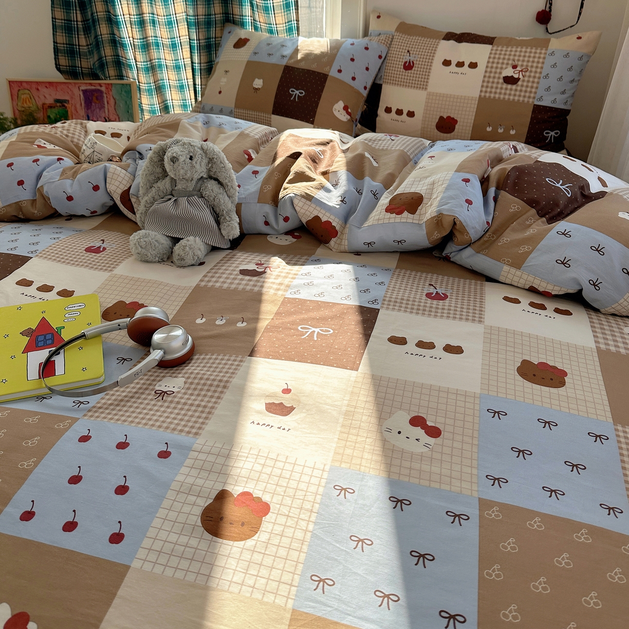 91家纺网 家纺一手货源 找家纺 瑞莱 2026新款ing小清新费尔岛全棉四件套 巧克力猫咪