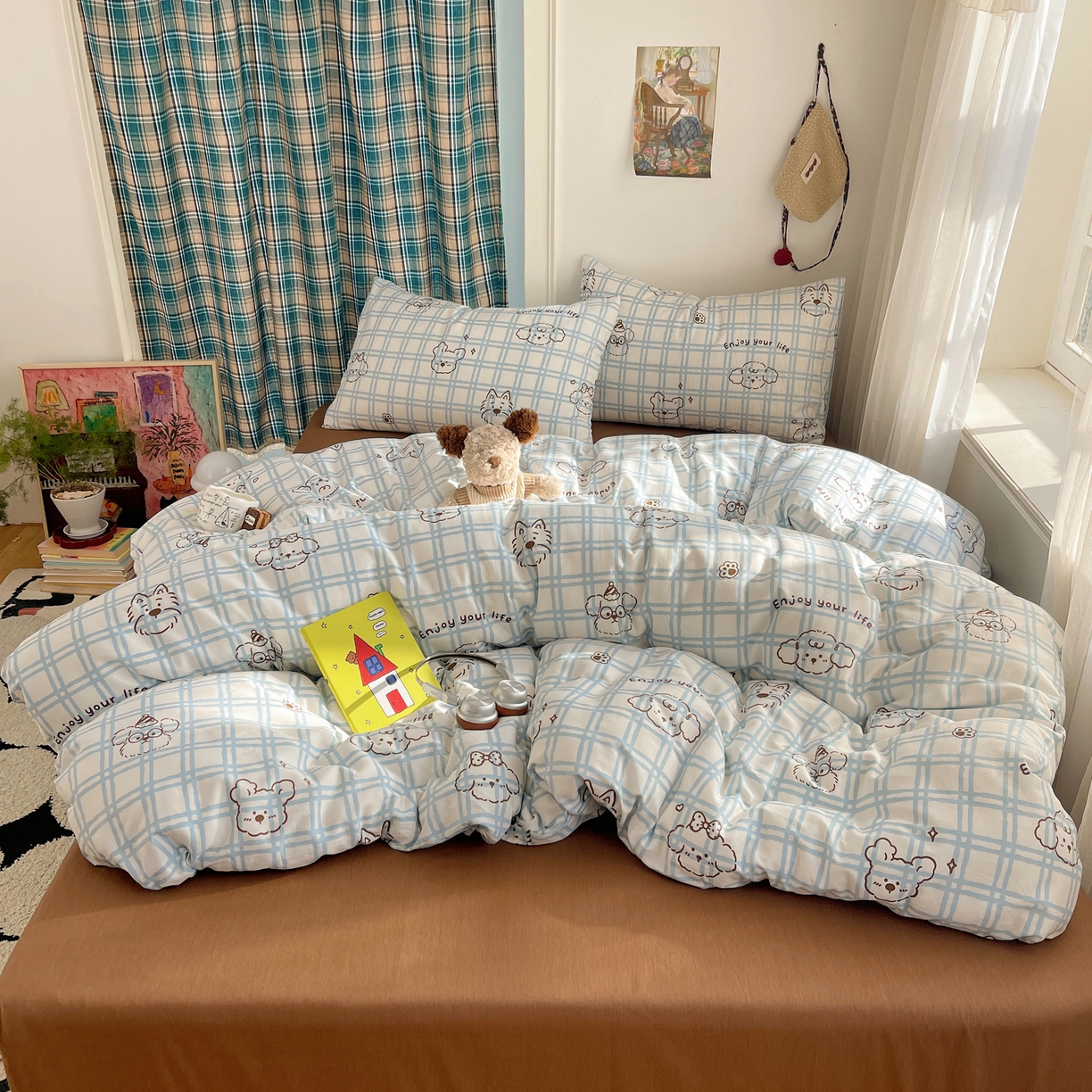 91家纺网 家纺一手货源 找家纺 瑞莱 2026新款ing小清新费尔岛全棉四件套 酷仔