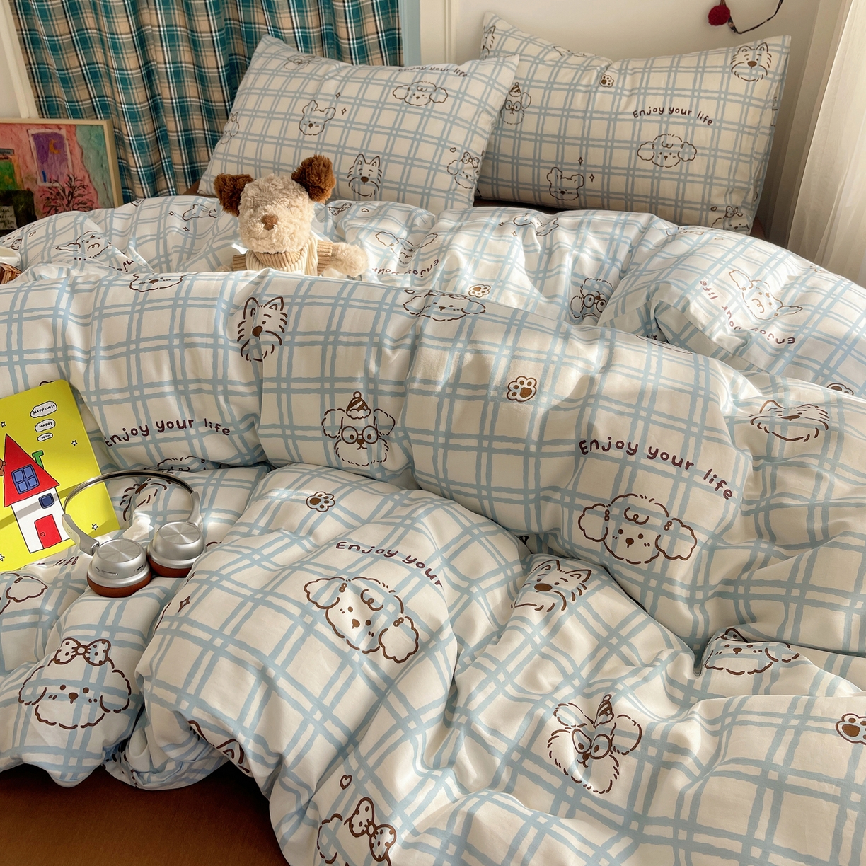 91家纺网 家纺一手货源 找家纺 瑞莱 2026新款ing小清新费尔岛全棉四件套 酷仔