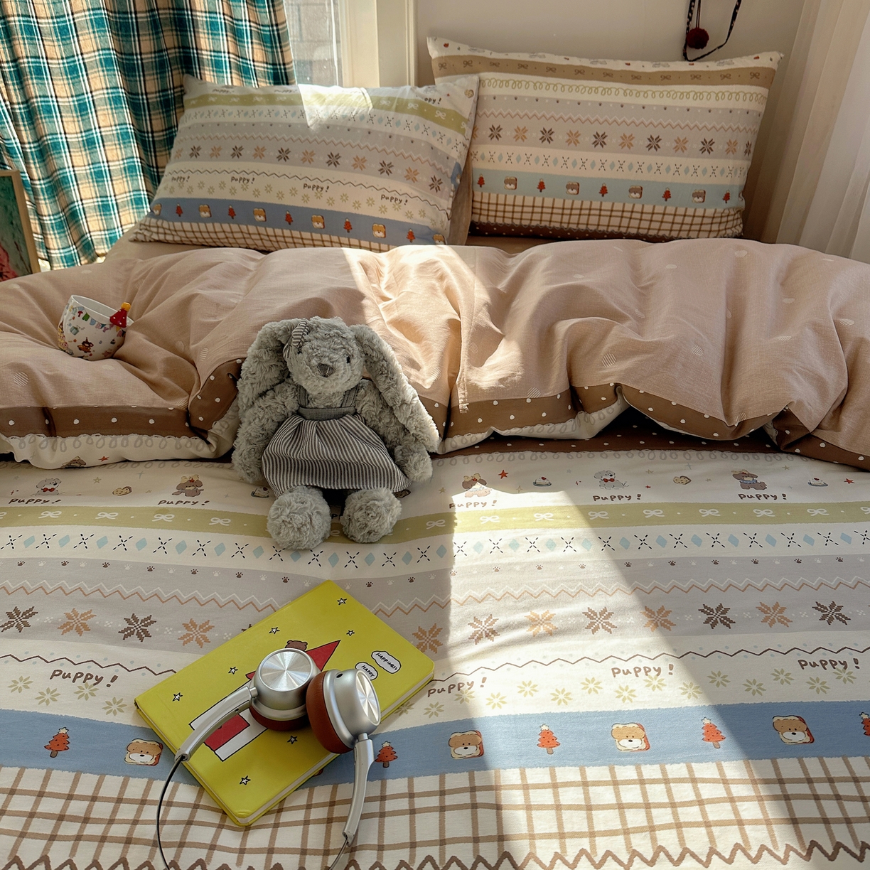 91家纺网 家纺一手货源 找家纺 瑞莱 2026新款ing小清新费尔岛全棉四件套 童年小事