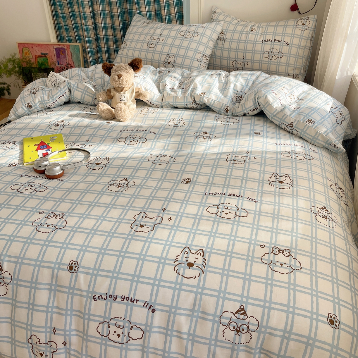 91家纺网 家纺一手货源 找家纺 瑞莱 2026新款ing小清新费尔岛全棉四件套 酷仔