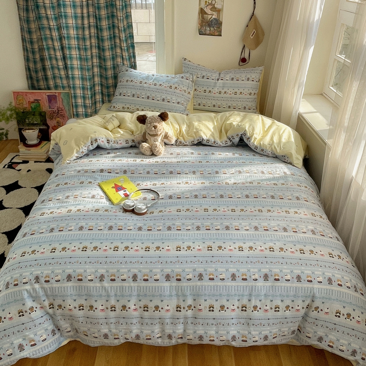 91家纺网 家纺一手货源 找家纺 瑞莱 2026新款ing小清新费尔岛全棉四件套 喵小姐的家