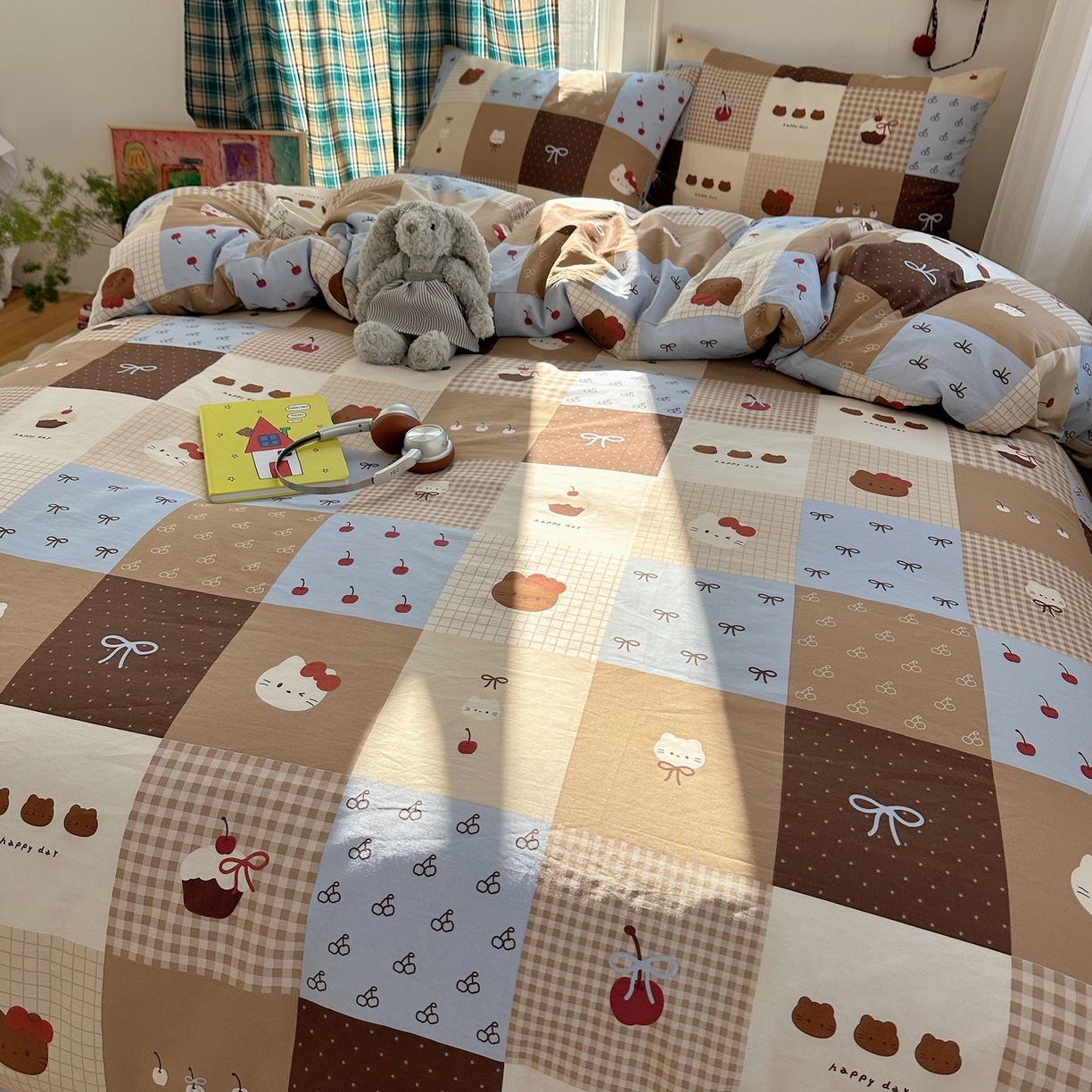 91家纺网 家纺一手货源 找家纺 瑞莱 2026新款ing小清新费尔岛全棉四件套 巧克力猫咪