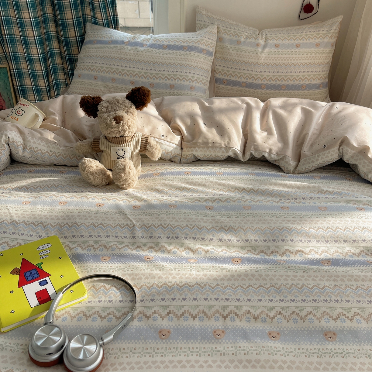 91家纺网 家纺一手货源 找家纺 瑞莱 2026新款ing小清新费尔岛全棉四件套 云织熊熊