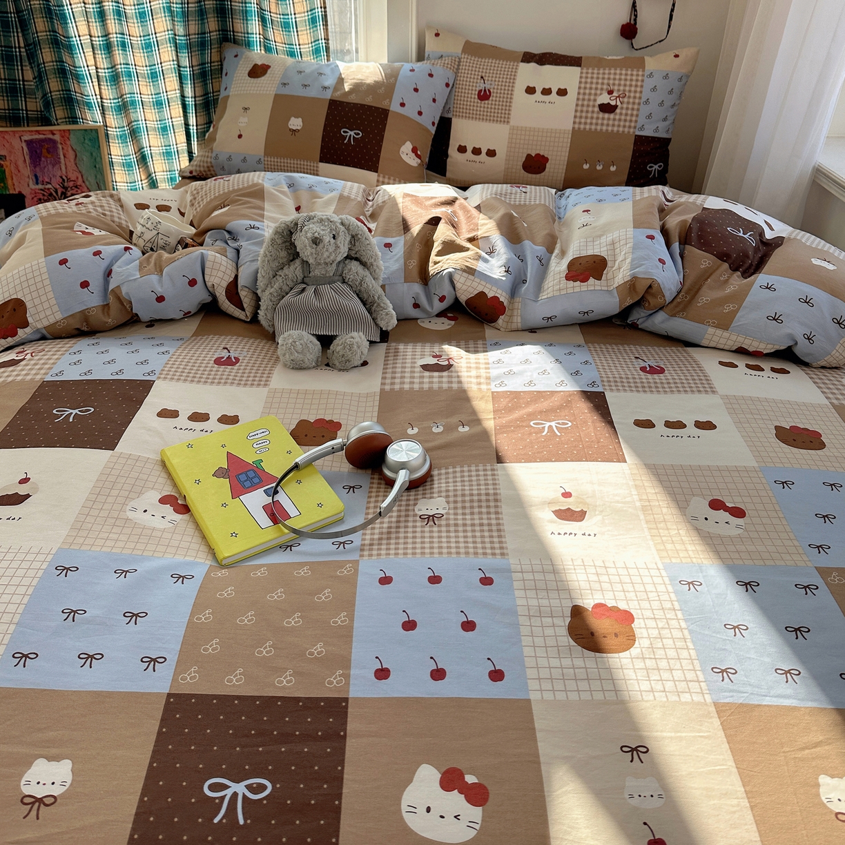 91家纺网 家纺一手货源 找家纺 瑞莱 2026新款ing小清新费尔岛全棉四件套 巧克力猫咪