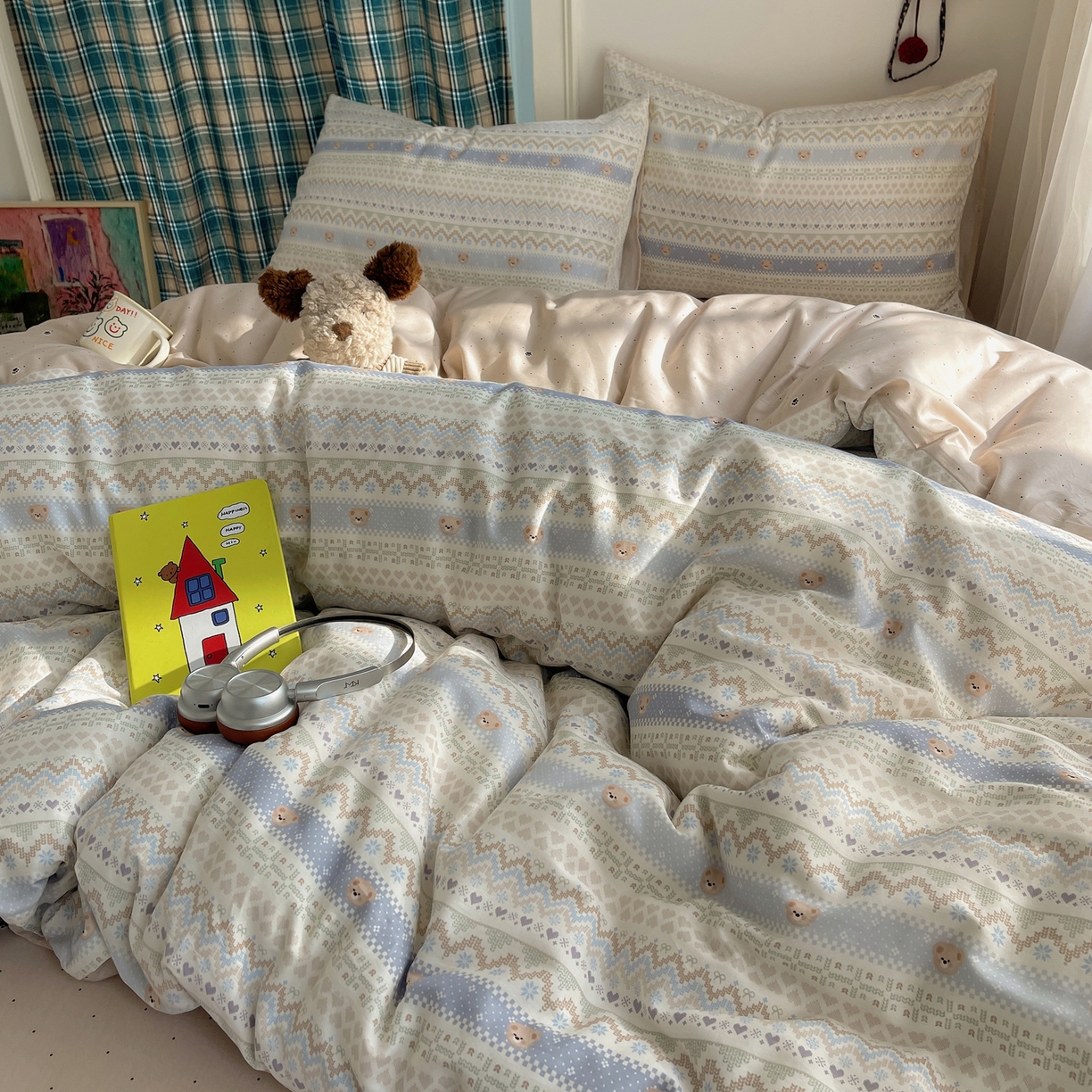 91家纺网 家纺一手货源 找家纺 瑞莱 2026新款ing小清新费尔岛全棉四件套 云织熊熊