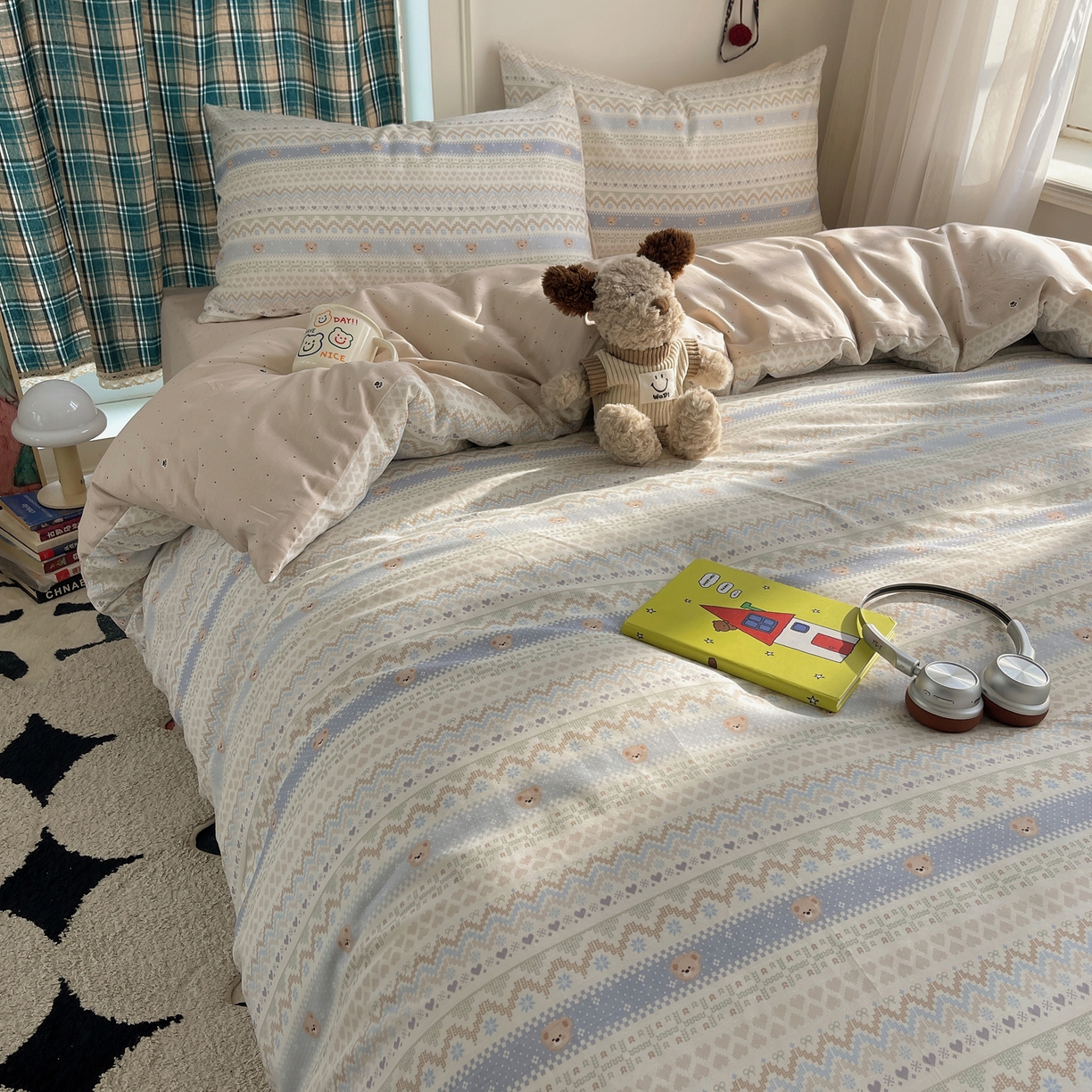 91家纺网 家纺一手货源 找家纺 瑞莱 2026新款ing小清新费尔岛全棉四件套 云织熊熊