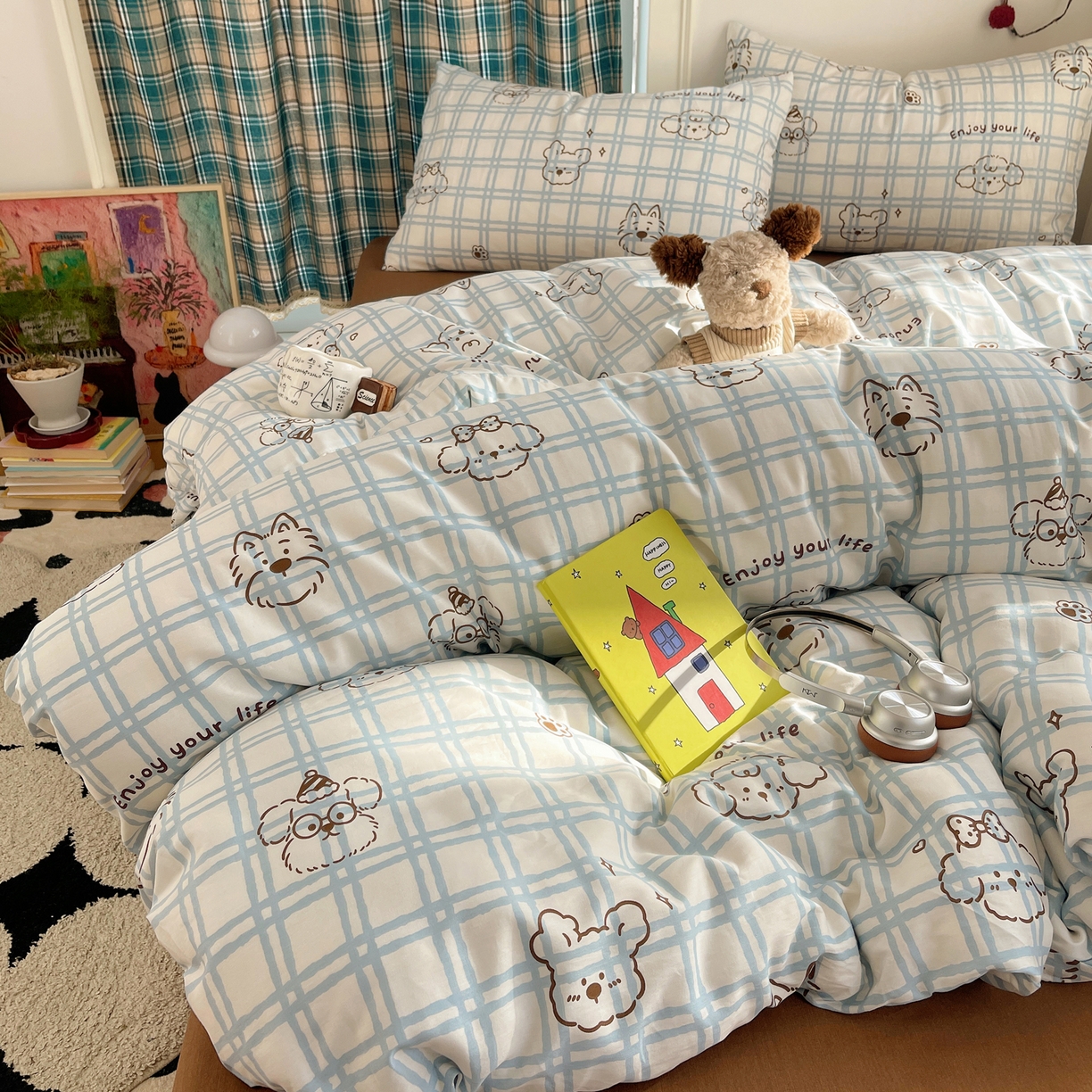 91家纺网 家纺一手货源 找家纺 瑞莱 2026新款ing小清新费尔岛全棉四件套 酷仔