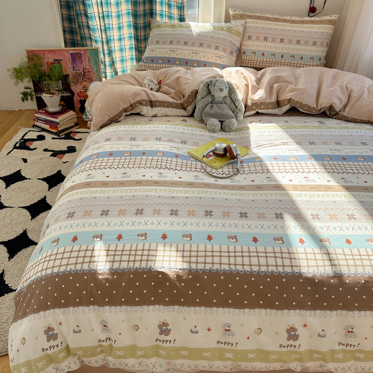 91家纺网 家纺一手货源 找家纺 瑞莱 2026新款ing小清新费尔岛全棉四件套 童年小事