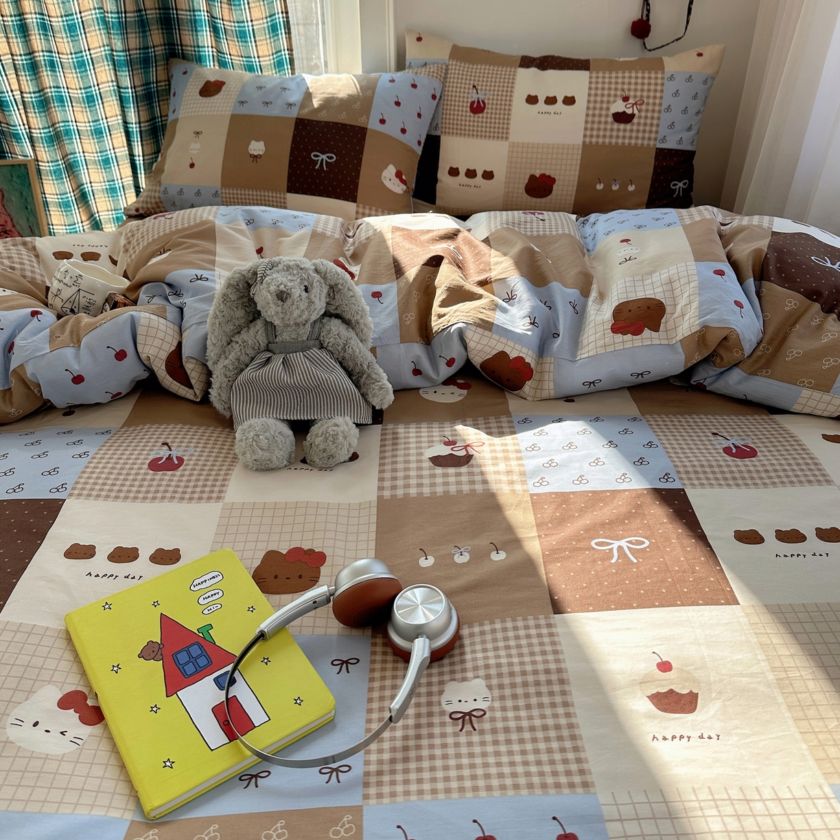 91家纺网 家纺一手货源 找家纺 瑞莱 2026新款ing小清新费尔岛全棉四件套 巧克力猫咪