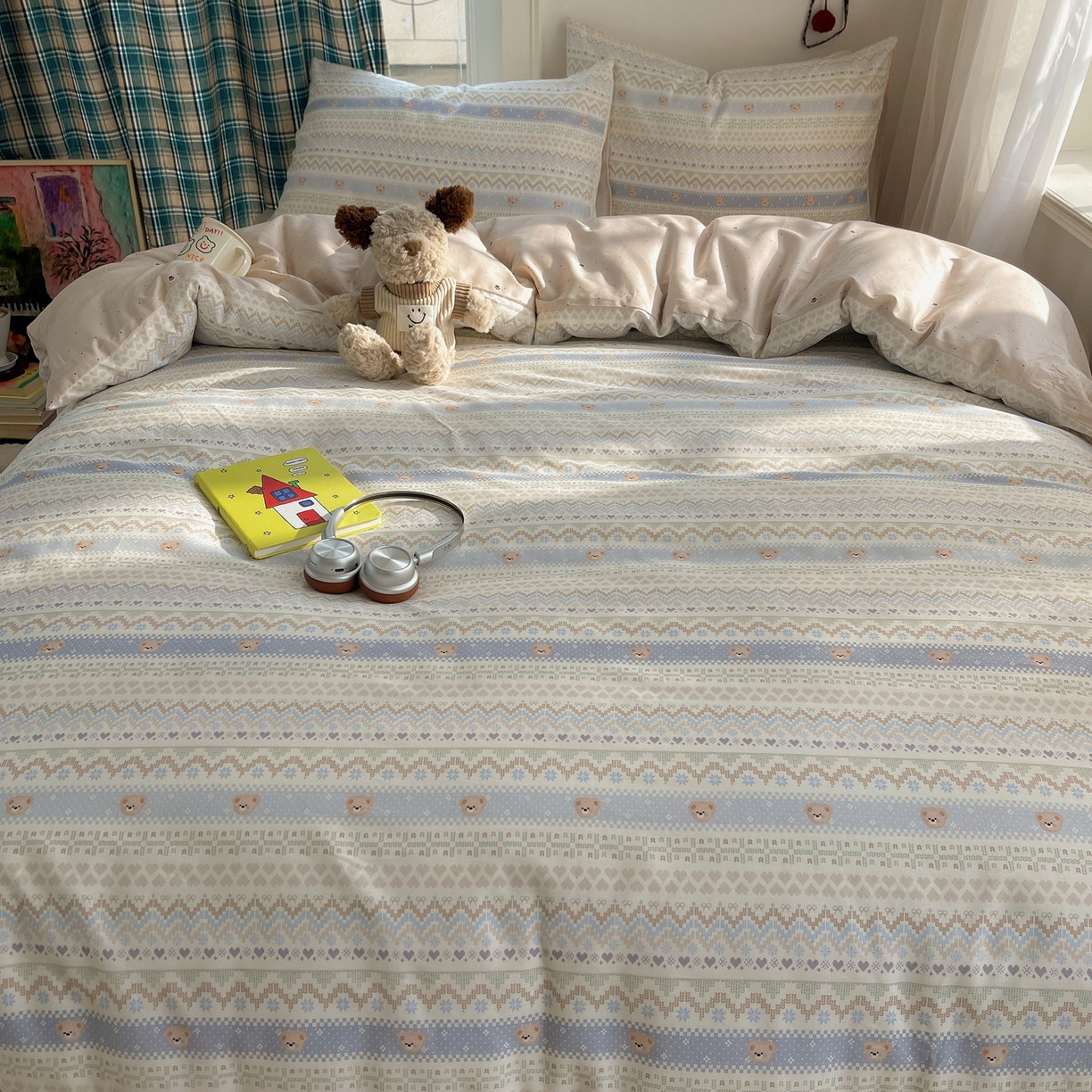 91家纺网 家纺一手货源 找家纺 瑞莱 2026新款ing小清新费尔岛全棉四件套 云织熊熊