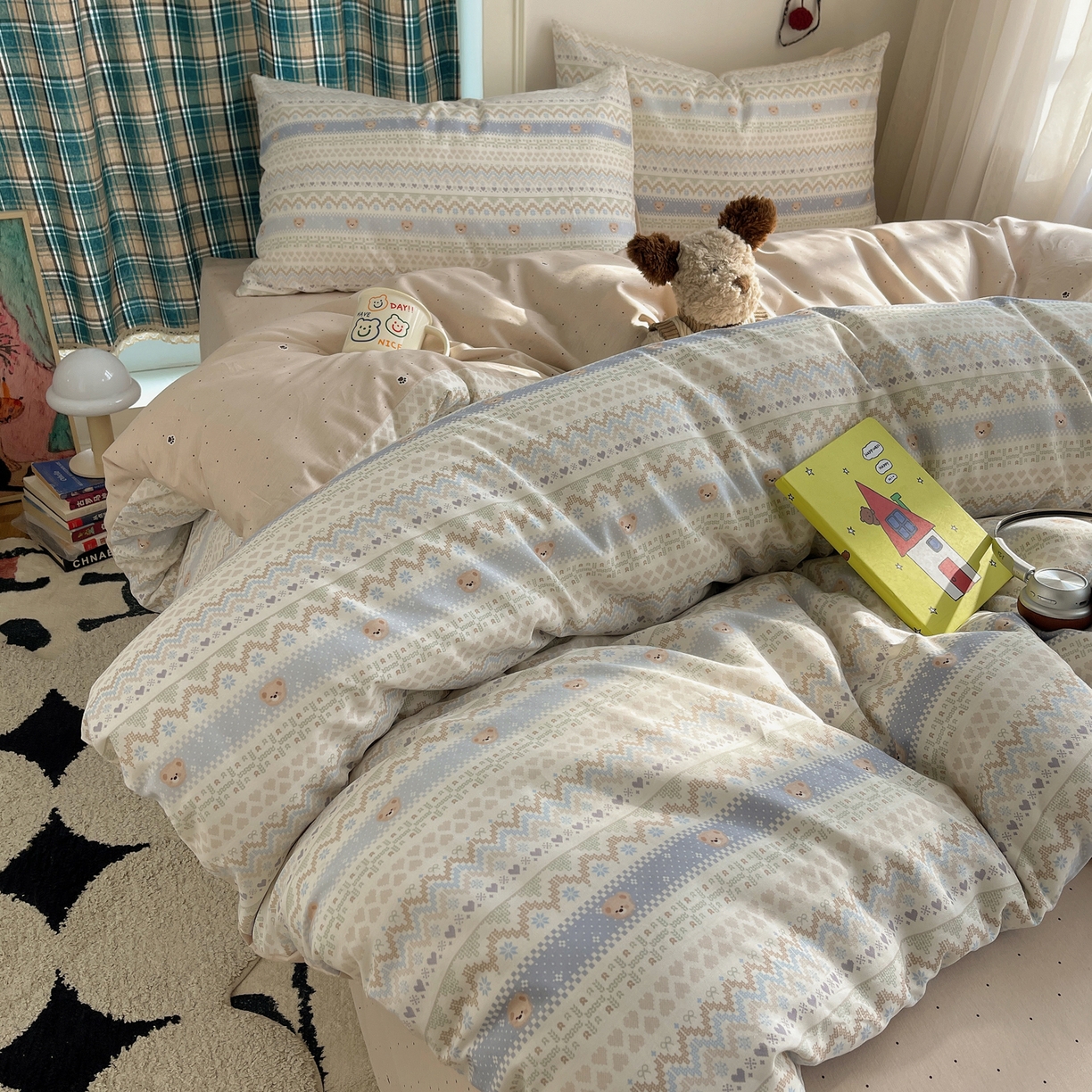 91家纺网 家纺一手货源 找家纺 瑞莱 2026新款ing小清新费尔岛全棉四件套 云织熊熊