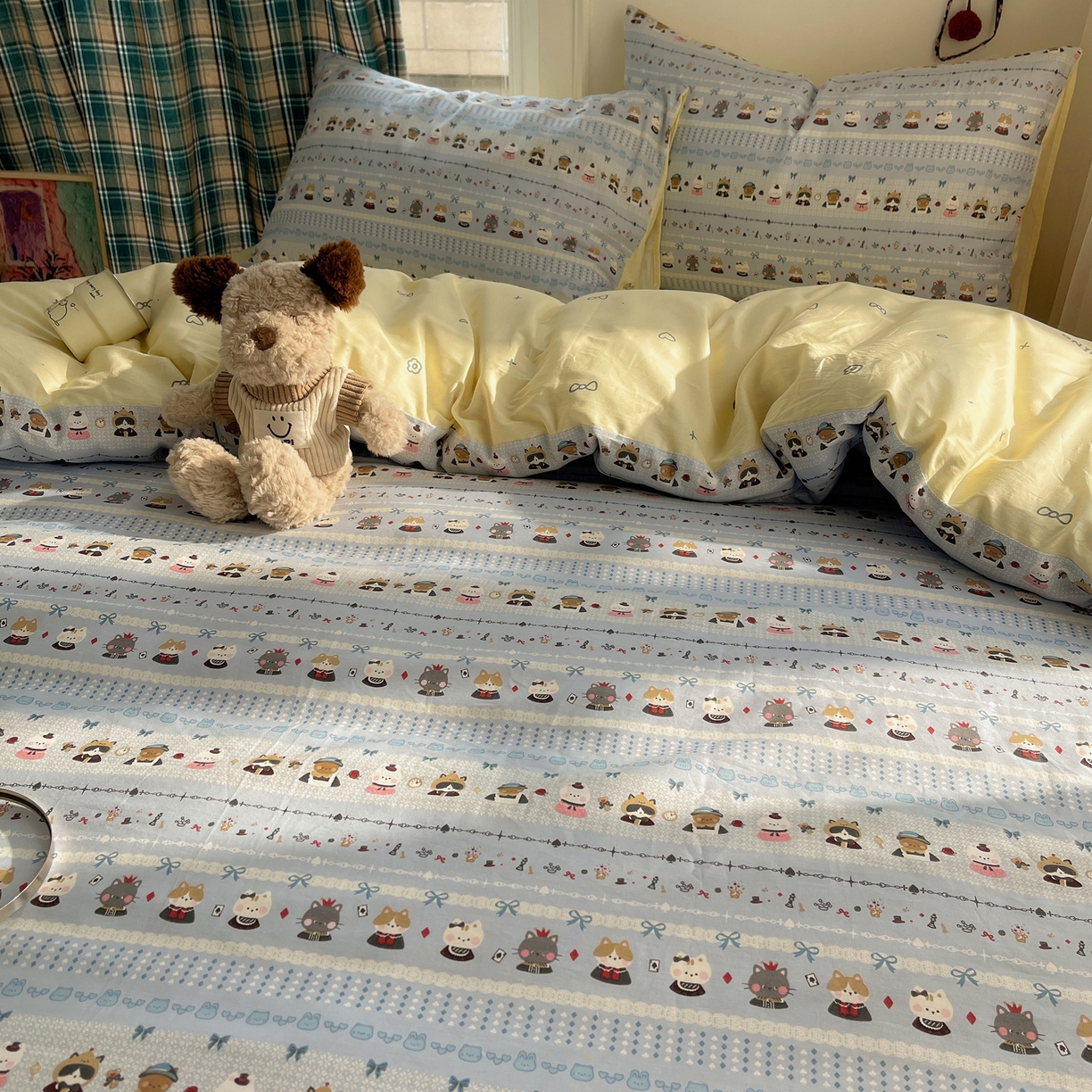 91家纺网 家纺一手货源 找家纺 瑞莱 2026新款ing小清新费尔岛全棉四件套 喵小姐的家