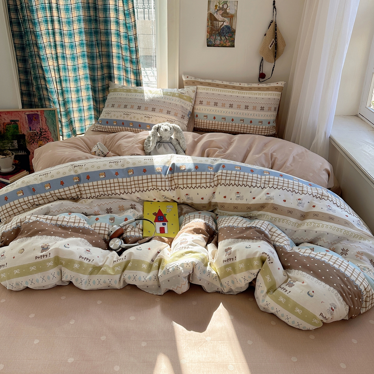 91家纺网 家纺一手货源 找家纺 瑞莱 2026新款ing小清新费尔岛全棉四件套 童年小事