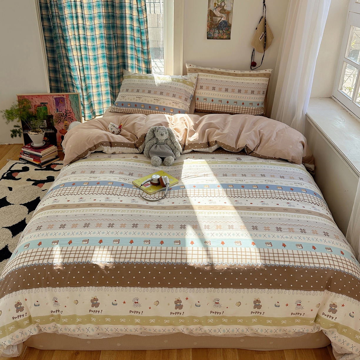 91家纺网 家纺一手货源 找家纺 瑞莱 2026新款ing小清新费尔岛全棉四件套 童年小事