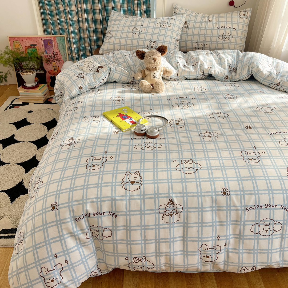 91家纺网 家纺一手货源 找家纺 瑞莱 2026新款ing小清新费尔岛全棉四件套 酷仔