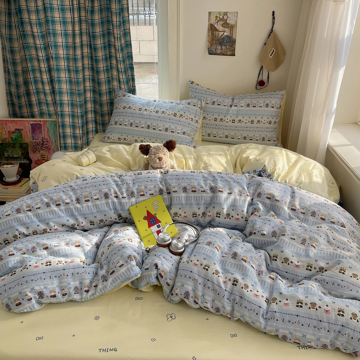 91家纺网 家纺一手货源 找家纺 瑞莱 2026新款ing小清新费尔岛全棉四件套 喵小姐的家