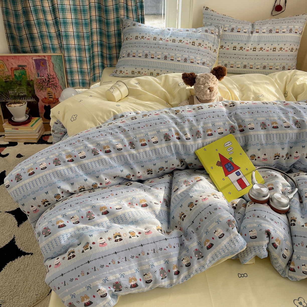 91家纺网 家纺一手货源 找家纺 瑞莱 2026新款ing小清新费尔岛全棉四件套 喵小姐的家