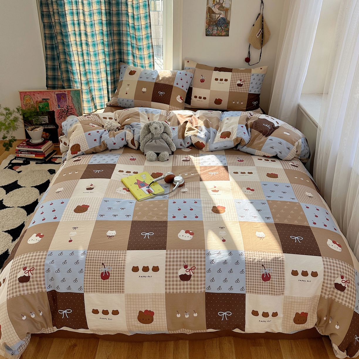 91家纺网 家纺一手货源 找家纺 瑞莱 2026新款ing小清新费尔岛全棉四件套 巧克力猫咪