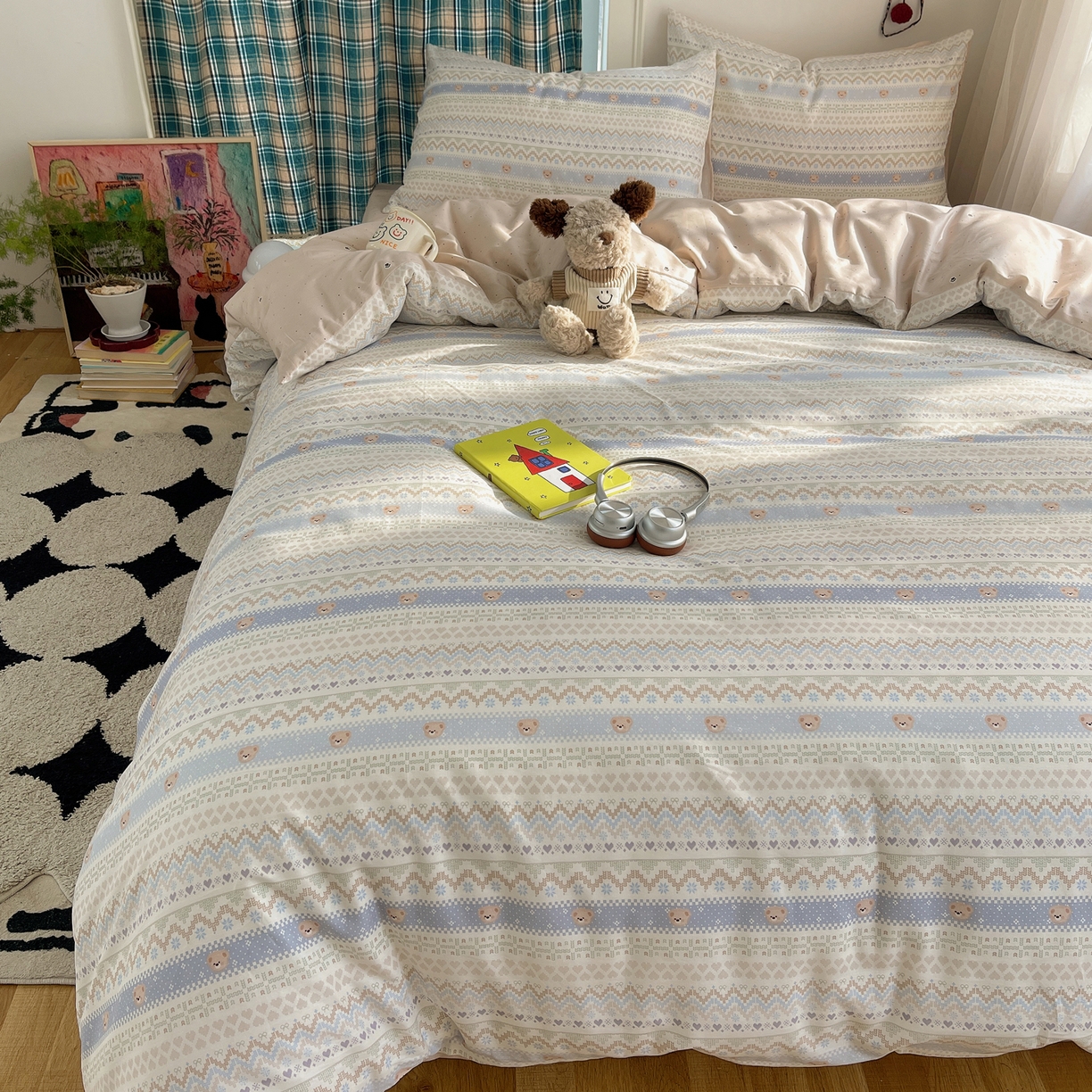 91家纺网 家纺一手货源 找家纺 瑞莱 2026新款ing小清新费尔岛全棉四件套 云织熊熊