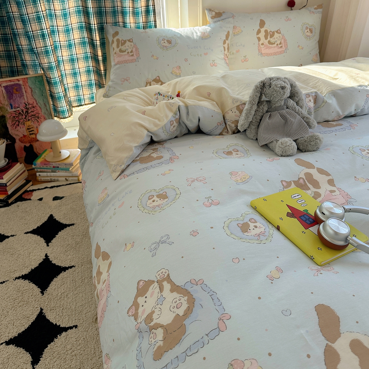 91家纺网 家纺一手货源 找家纺 瑞莱 2026新款ing小清新费尔岛全棉四件套 狸花小姐