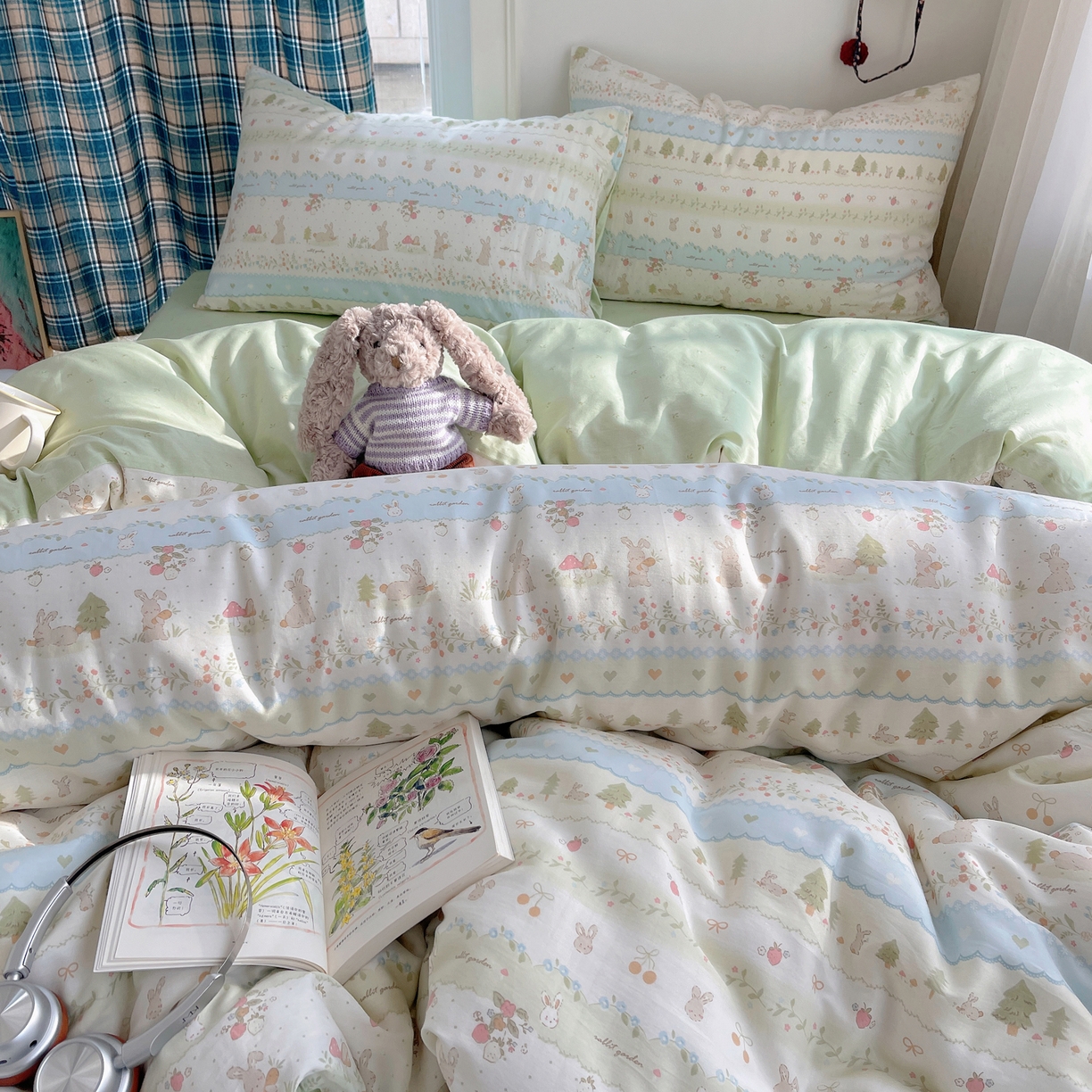 91家纺网 家纺一手货源 找家纺 瑞莱 2026新款ing小清新费尔岛全棉四件套 田园小兔