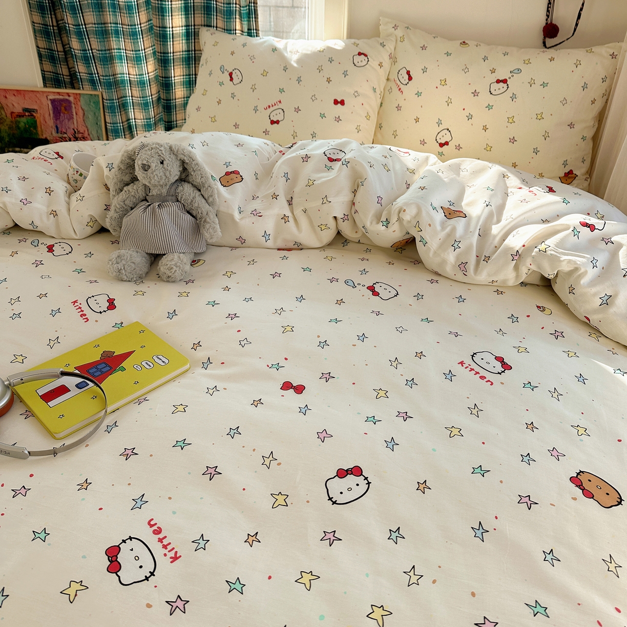 91家纺网 家纺一手货源 找家纺 瑞莱 2026新款ing小清新费尔岛全棉四件套 星星凯蒂猫