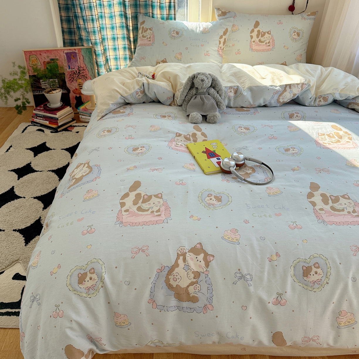 91家纺网 家纺一手货源 找家纺 瑞莱 2026新款ing小清新费尔岛全棉四件套 狸花小姐