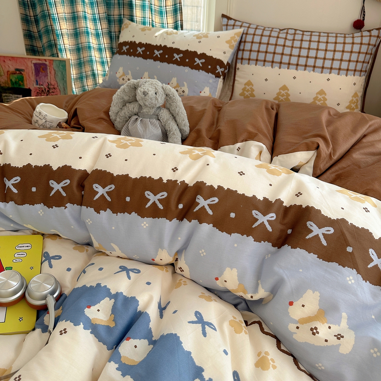 91家纺网 家纺一手货源 找家纺 瑞莱 2026新款ing小清新费尔岛全棉四件套 费尔岛小狗