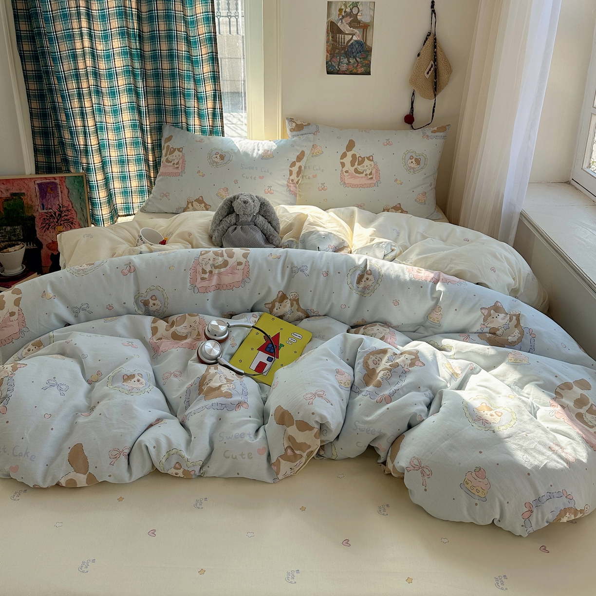 91家纺网 家纺一手货源 找家纺 瑞莱 2026新款ing小清新费尔岛全棉四件套 狸花小姐