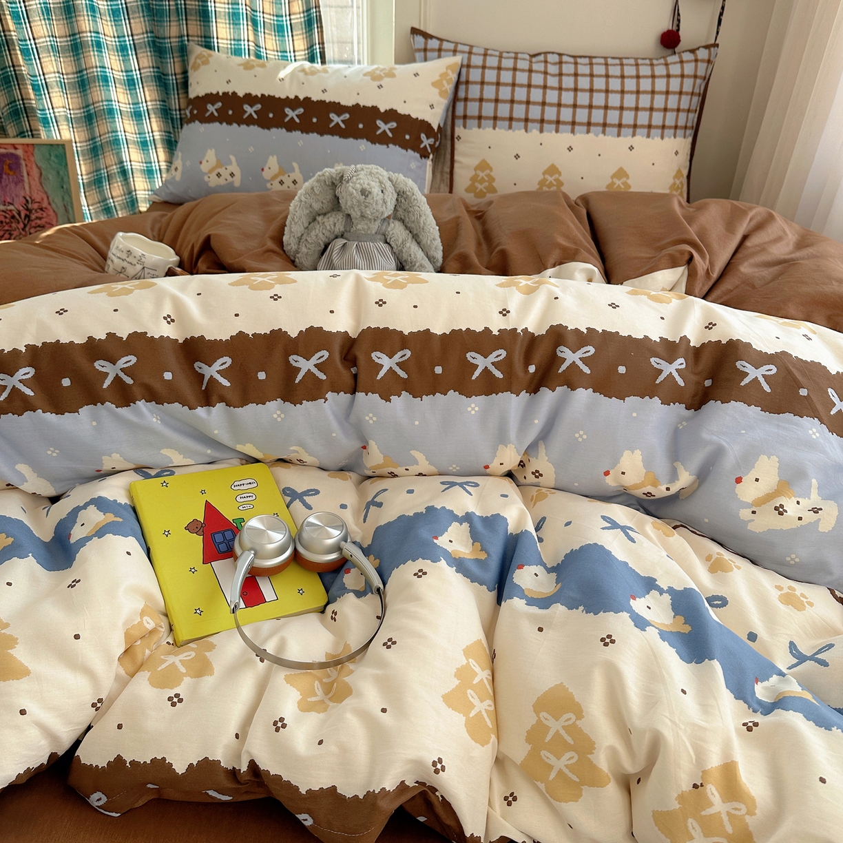 91家纺网 家纺一手货源 找家纺 瑞莱 2026新款ing小清新费尔岛全棉四件套 费尔岛小狗