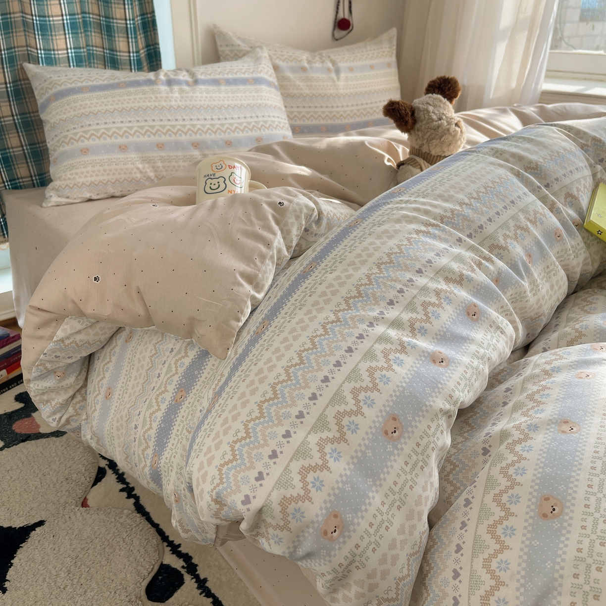 91家纺网 家纺一手货源 找家纺 瑞莱 2026新款ing小清新费尔岛全棉四件套 云织熊熊