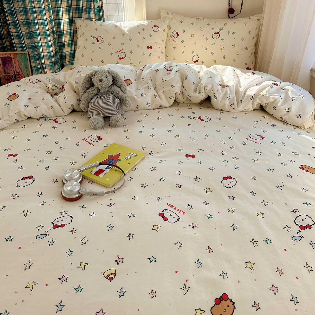 91家纺网 家纺一手货源 找家纺 瑞莱 2026新款ing小清新费尔岛全棉四件套 星星凯蒂猫