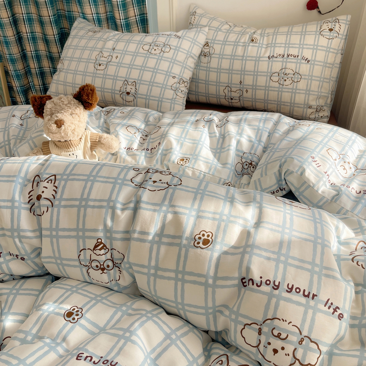 91家纺网 家纺一手货源 找家纺 瑞莱 2026新款ing小清新费尔岛全棉四件套 酷仔