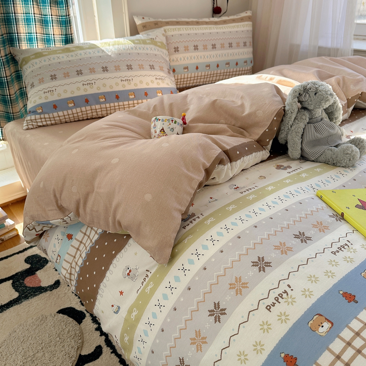 91家纺网 家纺一手货源 找家纺 瑞莱 2026新款ing小清新费尔岛全棉四件套 童年小事