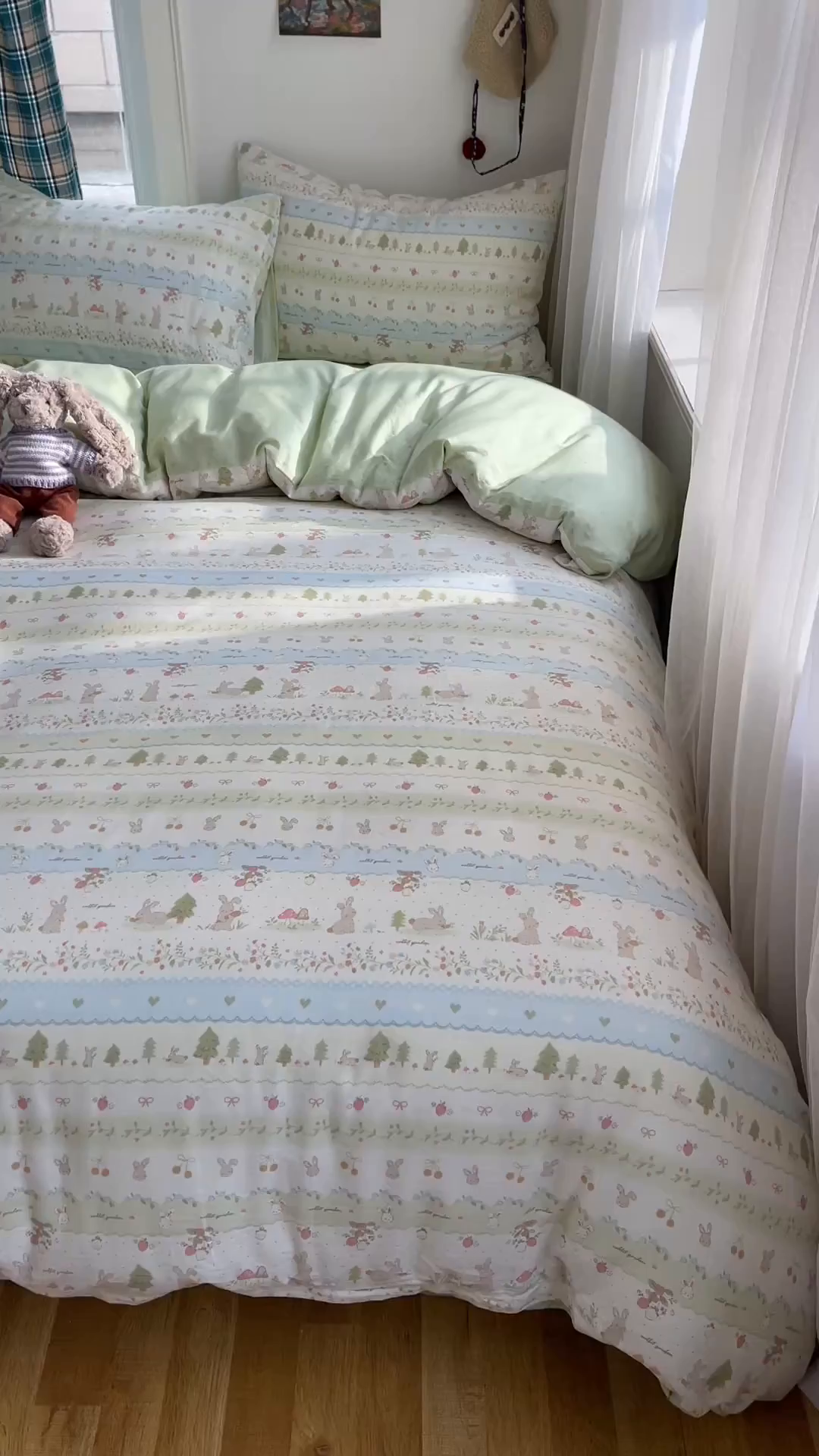 91家纺网 家纺一手货源 找家纺 瑞莱 2026新款ing小清新费尔岛全棉四件套 田园小兔