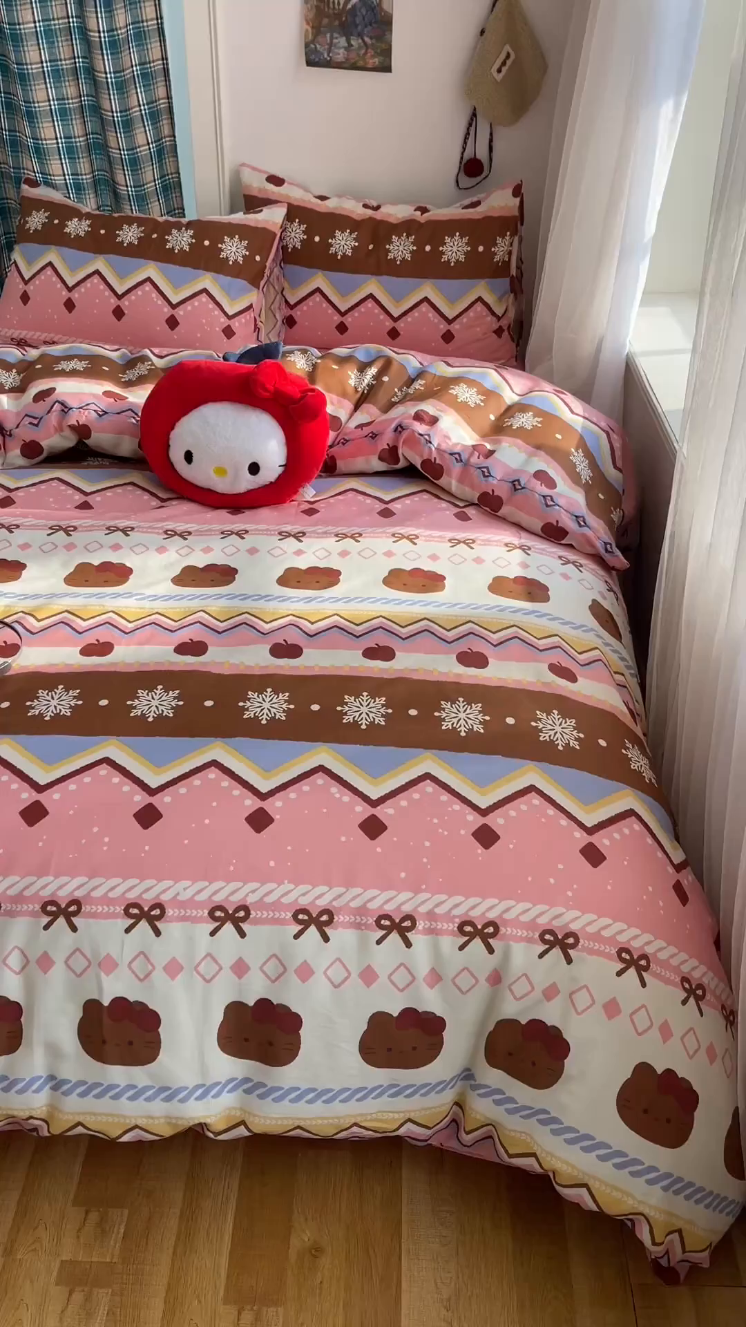 91家纺网 家纺一手货源 找家纺 瑞莱 2026新款ing小清新费尔岛全棉四件套 甜美喵喵