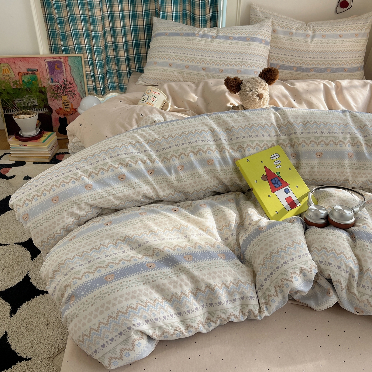 91家纺网 家纺一手货源 找家纺 瑞莱 2026新款ing小清新费尔岛全棉四件套 云织熊熊