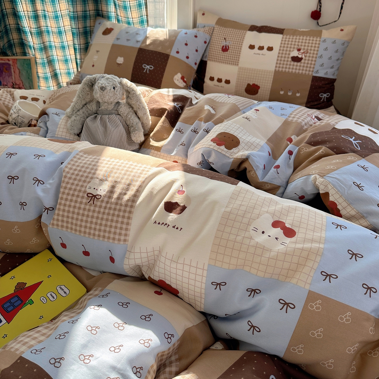 91家纺网 家纺一手货源 找家纺 瑞莱 2026新款ing小清新费尔岛全棉四件套 巧克力猫咪