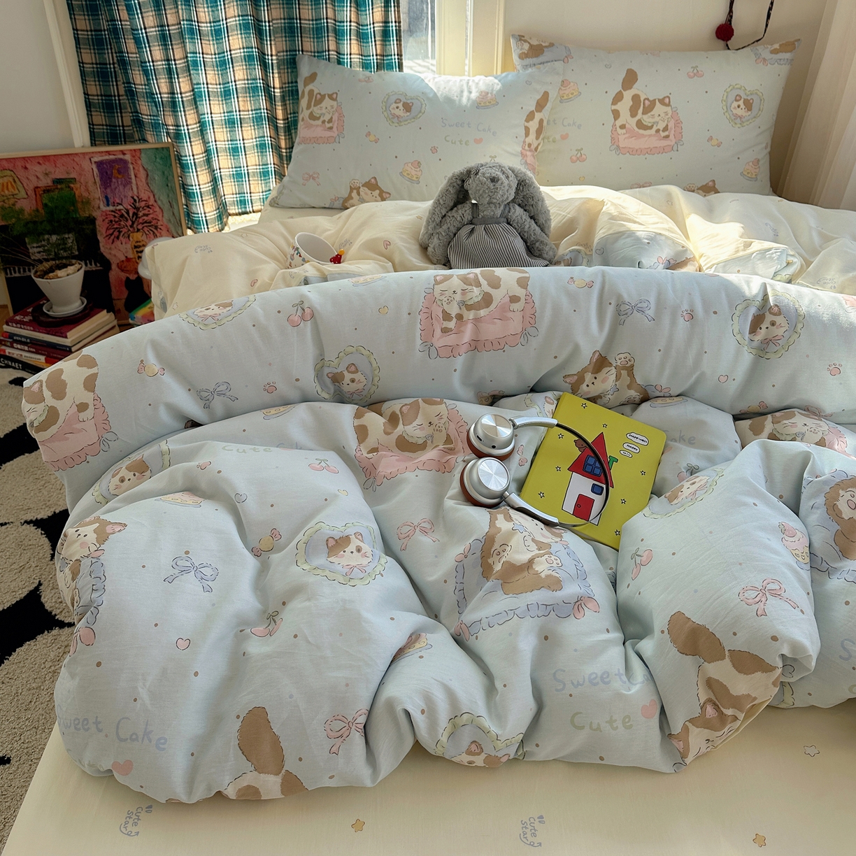 91家纺网 家纺一手货源 找家纺 瑞莱 2026新款ing小清新费尔岛全棉四件套 狸花小姐