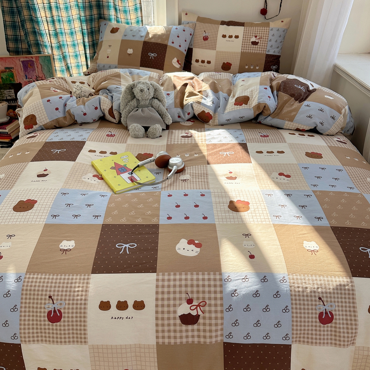 91家纺网 家纺一手货源 找家纺 瑞莱 2026新款ing小清新费尔岛全棉四件套 巧克力猫咪